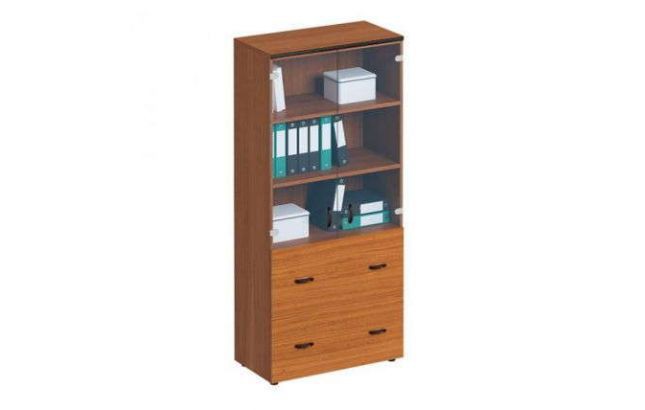 Шкаф высокий для документов с ящиками со стеклянными прозрачными дверями ДР 993 СО