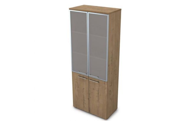Шкаф высокий с двумя стеклянными дверьми в алюминиевой раме 9НШ.005.19
