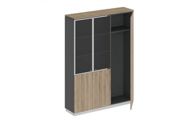 Шкаф высокий комбинированный (документы со стеклом - одежда узкий) СИ 310