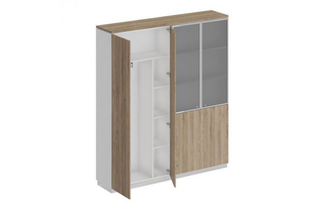 Шкаф высокий комбинированный (документы со стеклом - одежда с дополнением) СИ 312