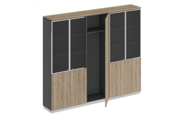 Шкаф высокий комбинированный (документы со стеклом - одежда узкий - документы со стеклом) СИ 317