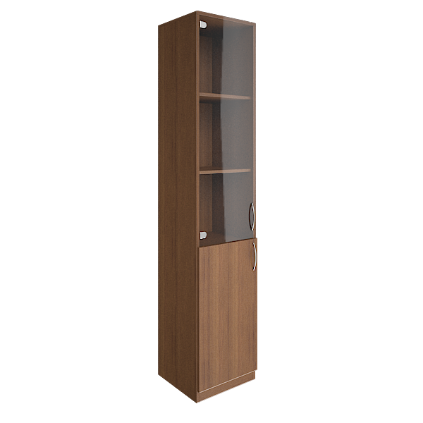 Шкаф пенал высокий узкий (1 низкая дверь ЛДСП, 1 средняя дверь стекло) В.СУ-1.2