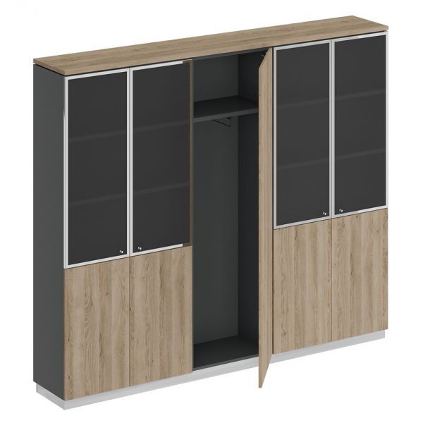 Шкаф высокий комбинированный (документы со стеклом - одежда узкий - документы со стеклом) СИ 317
