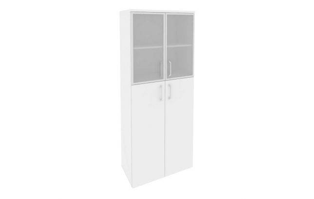 Шкаф высокий широкий (2 средних фасада ЛДСП + 2 низких фасада стекло в раме) O.ST-1.7R