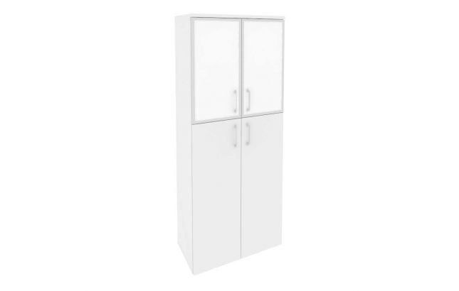 Шкаф высокий широкий (2 средних фасада ЛДСП + 2 низких фасада стекло лакобель в раме) O.ST-1.7R white/black
