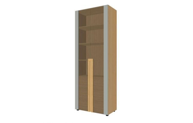 Шкаф высокий стеллаж со стеклянными дверьми и боксом REM-46 + REM-03.2 + REM-52