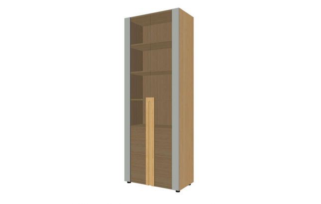 Шкаф высокий стеллаж со стеклянными дверьми и боксом REM-46 + REM-03.2 + REM-51