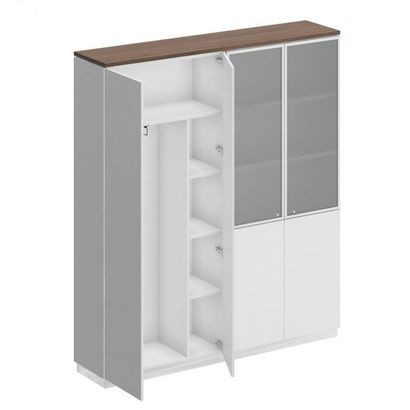 Шкаф высокий комбинированный закрытый для одежды с дополнением и документов со стеклянными дверьми в рамке СИ 312