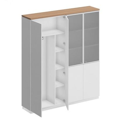 Шкаф высокий комбинированный закрытый для одежды с дополнением и документов со стеклянными дверьми в рамке СИ 312