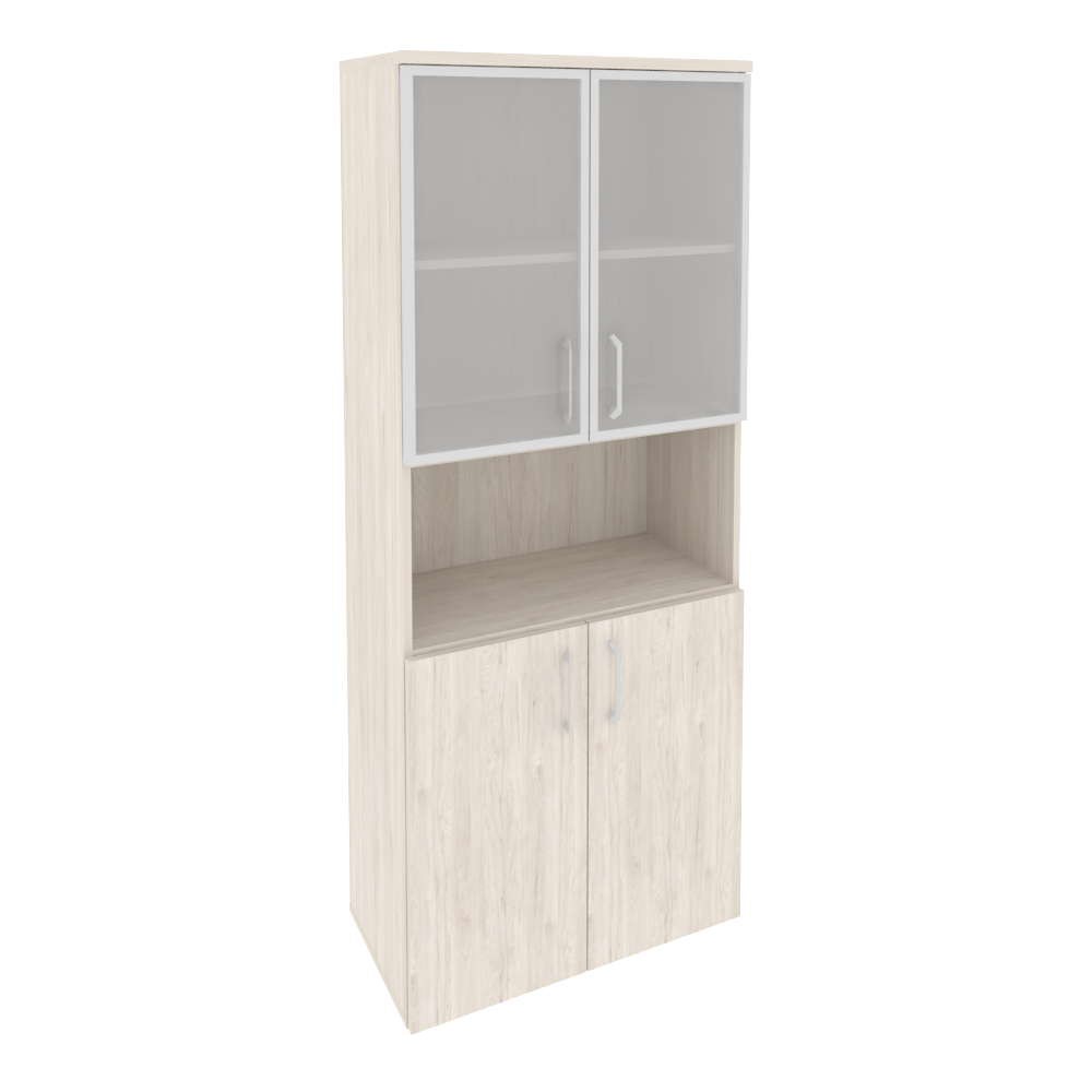 Шкаф высокий широкий (2 низких фасада ЛДСП + 2 низких фасада стекло в раме) O.ST-1.4R