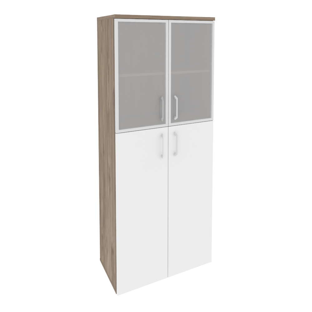 Шкаф высокий широкий (2 средних фасада ЛДСП + 2 низких фасада стекло в раме) O.ST-1.7R