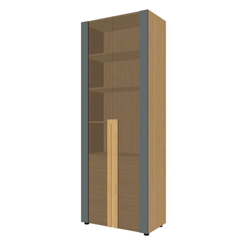 Шкаф высокий стеллаж со стеклянными дверьми и боксом REM-46 + REM-03.2 + REM-52